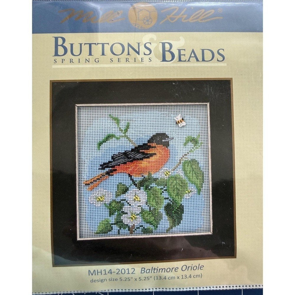 Mill Hill Buttons Beads Spring Series Kit Baltimore Oriole w Ceramic Bee Button